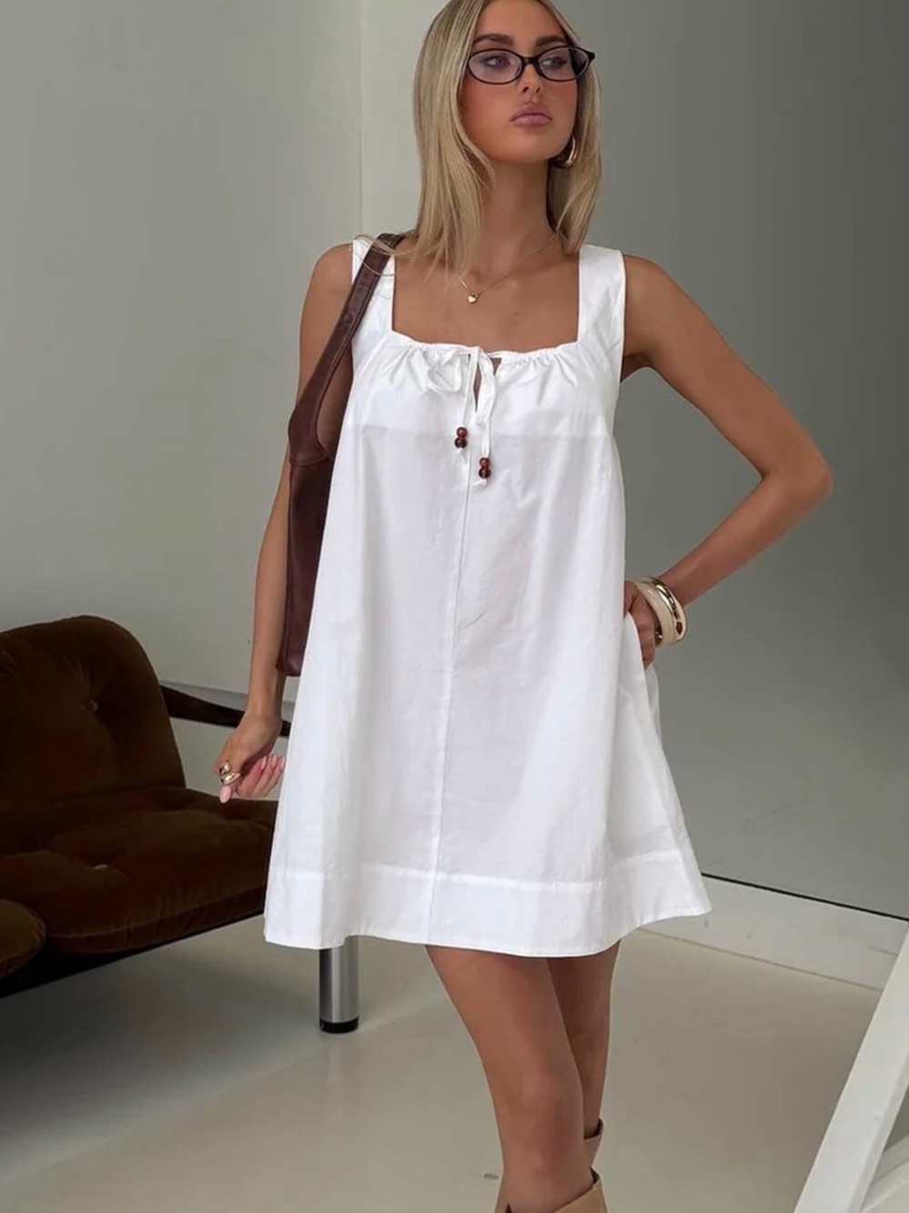 Princess Polly White Cotton Tie-Front Tank Dress